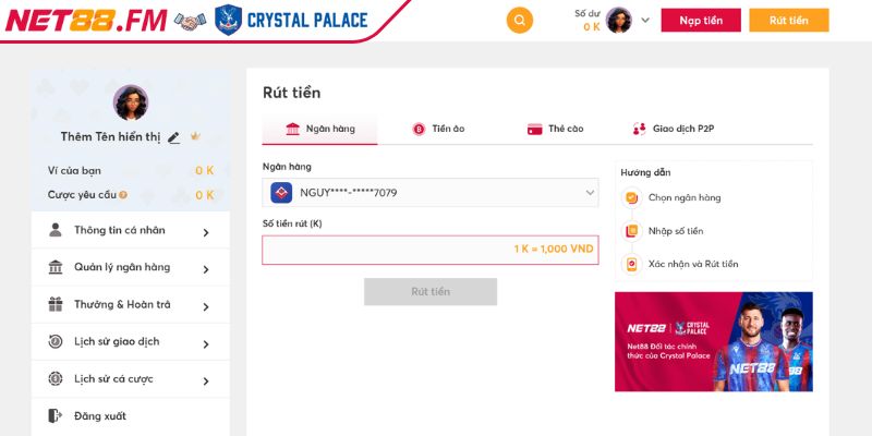 Nạp và rút tiền Net88 3 Nhập thông tin giao dịch